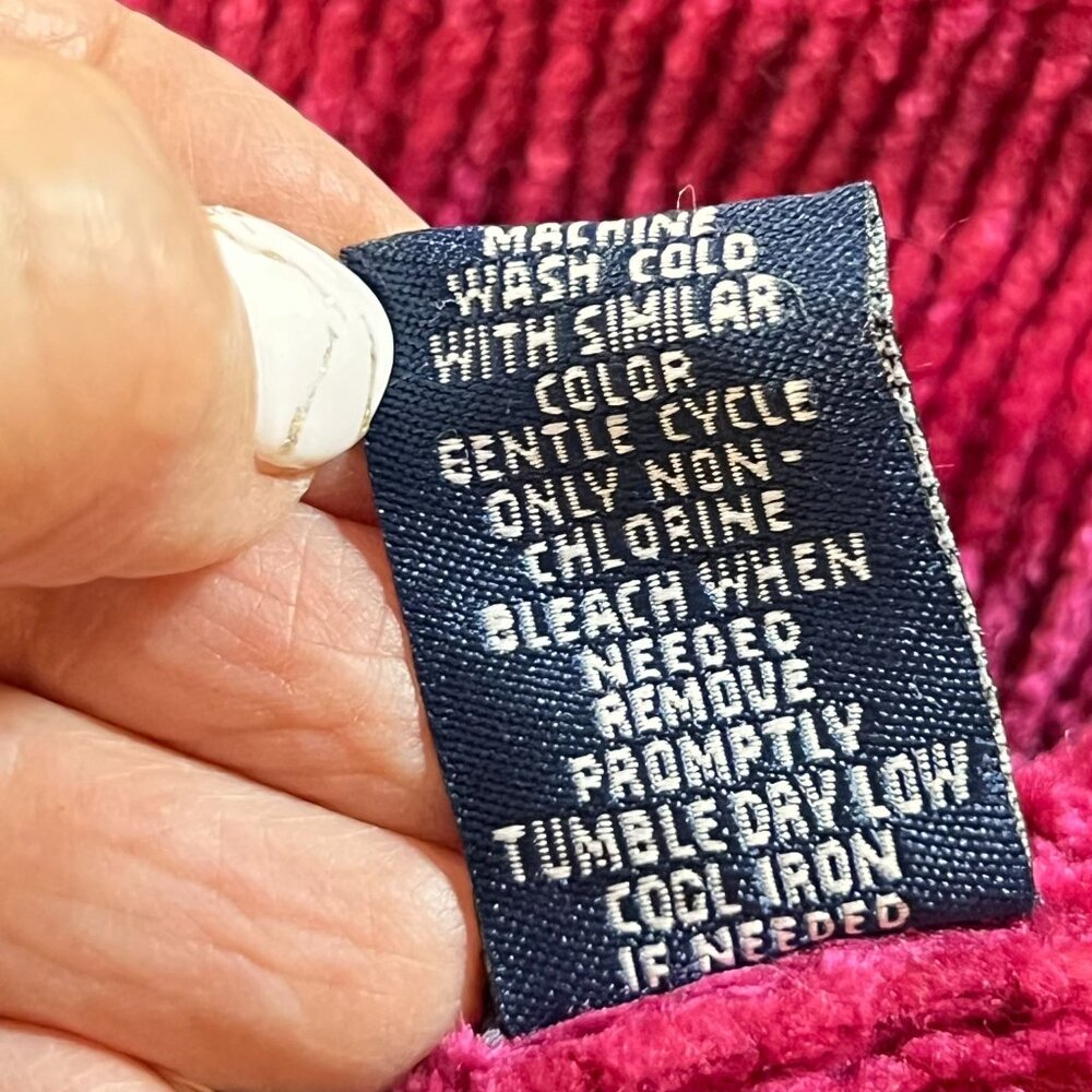 MHD Ladies Pink V Neck Fringe Hem Sweater Velour Large Soft Comfy Cozy Textured - Picture 6 of 12